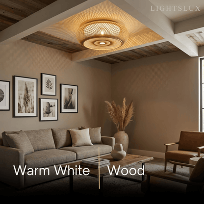 Lampe de Plafond Bambou Naturel Rotin Tissé | LED Compatible | 110-240V
