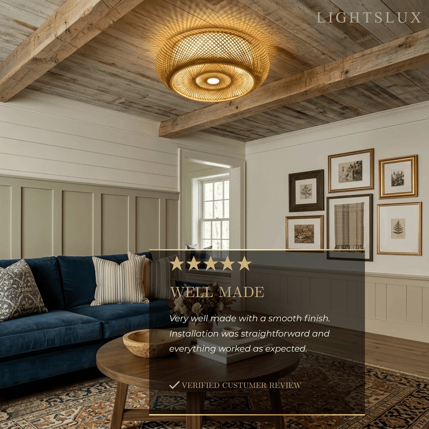 Lampe de Plafond Bambou Naturel Rotin Tissé | LED Compatible | 110-240V