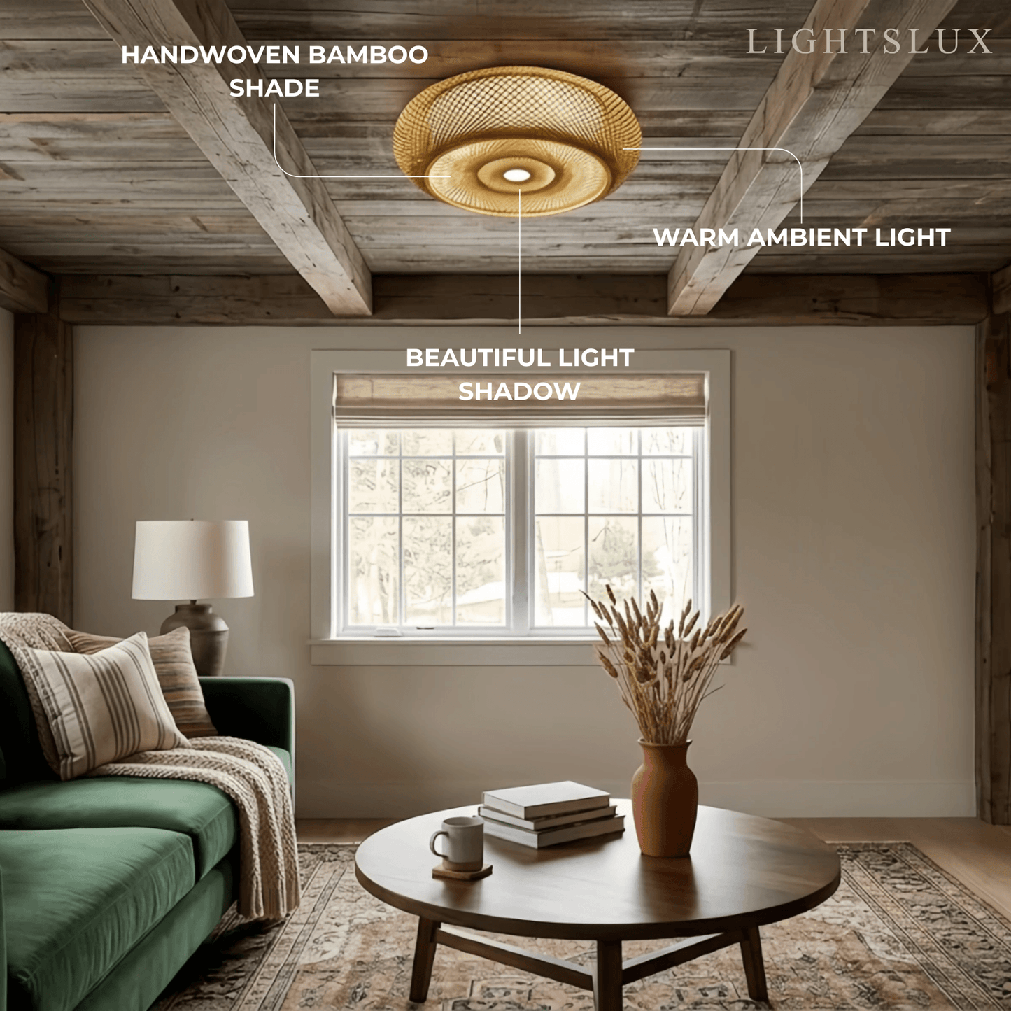 Lampe de Plafond Bambou Naturel Rotin Tissé | LED Compatible | 110-240V