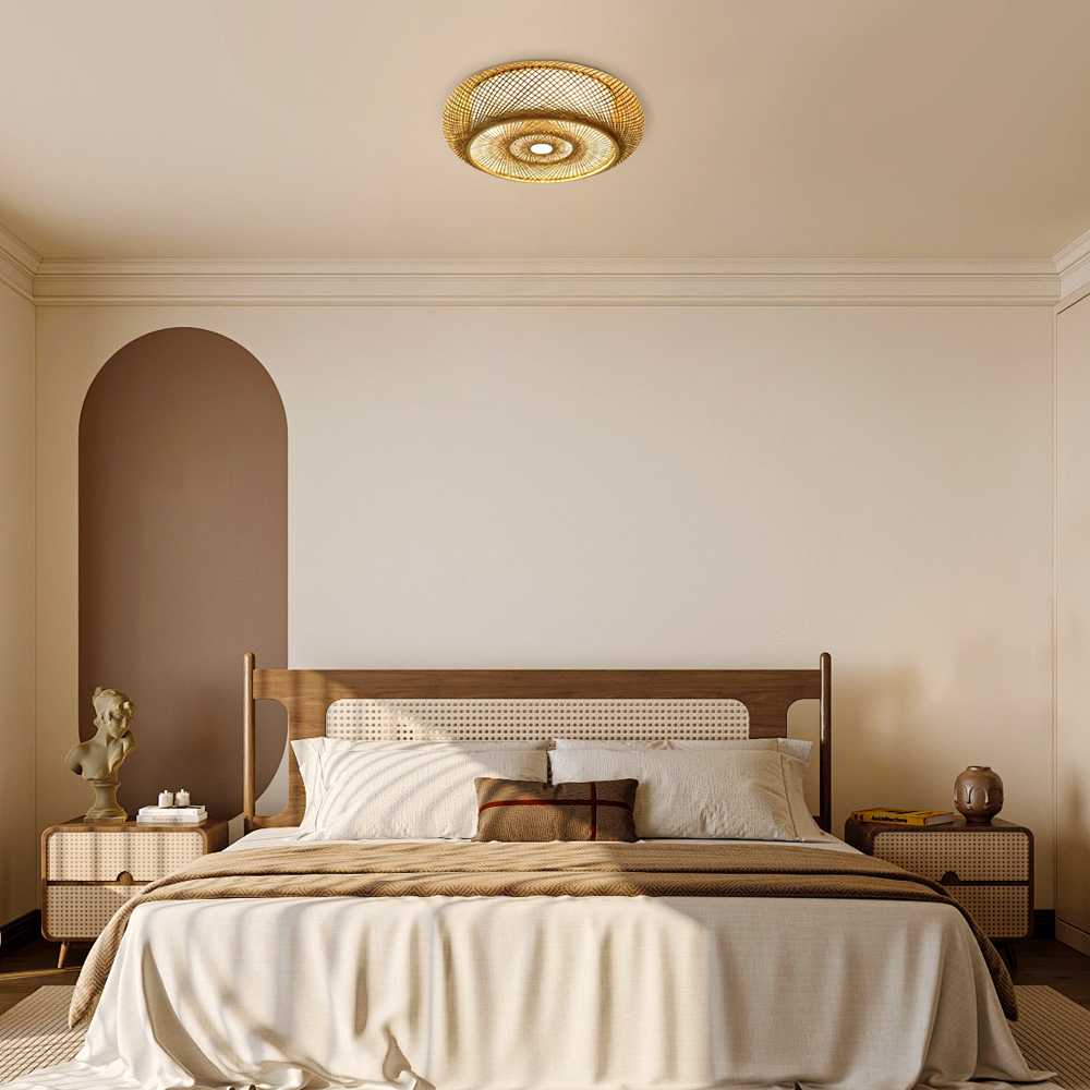 Lampe de Plafond Bambou Naturel Rotin Tissé | LED Compatible | 110-240V