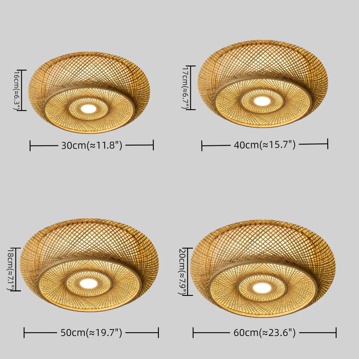 Lampe de Plafond Bambou Naturel Rotin Tissé | LED Compatible | 110-240V
