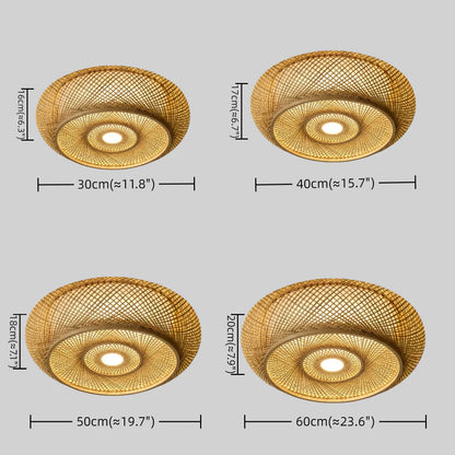 Lampe de Plafond Bambou Naturel Rotin Tissé | LED Compatible | 110-240V