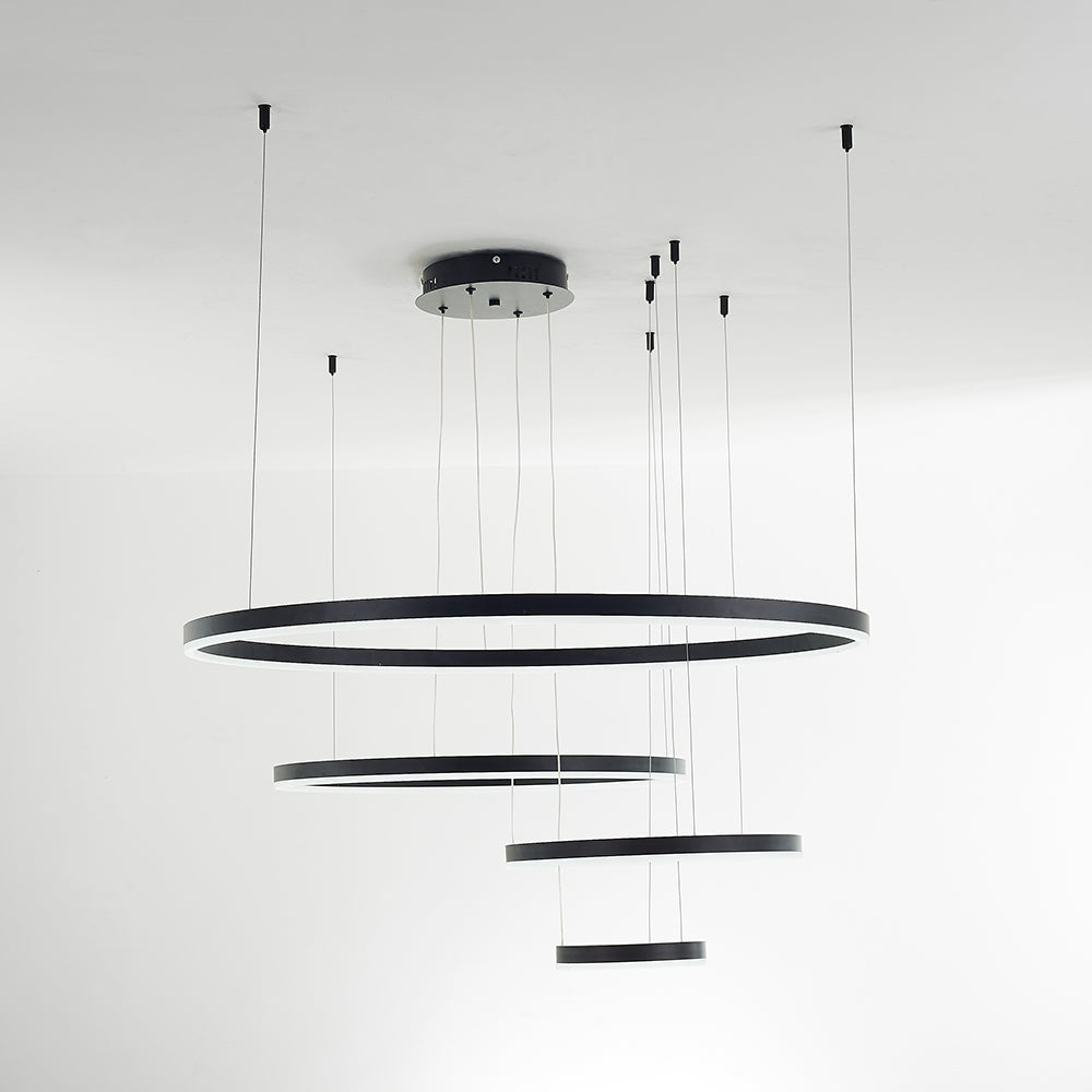 Suspension Anneau Moderne Métal Noir Doré | À Gradation | Câble Ajustable