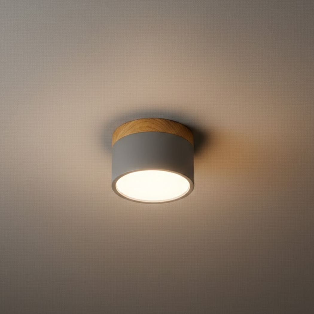 Plafonnier LED Cylindre Nordique Bois | 3 Températures couleur LED SMD | Épure