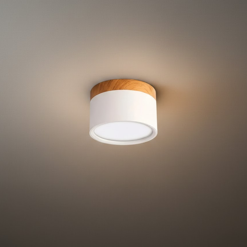 Plafonnier LED Cylindre Nordique Bois | 3 Températures couleur LED SMD | Épure