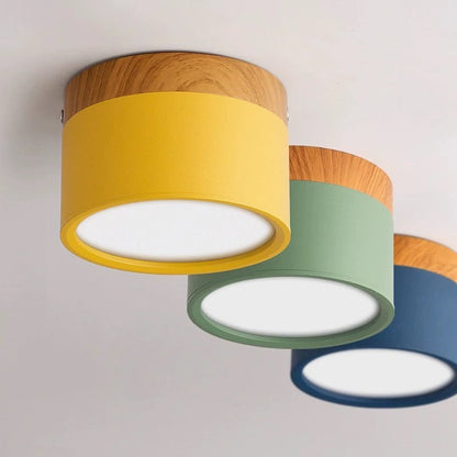 Plafonnier LED Cylindre Nordique Bois | 3 Températures couleur LED SMD | Épure