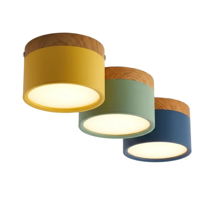 Plafonnier LED Cylindre Nordique Bois | 3 Températures couleur LED SMD | Épure