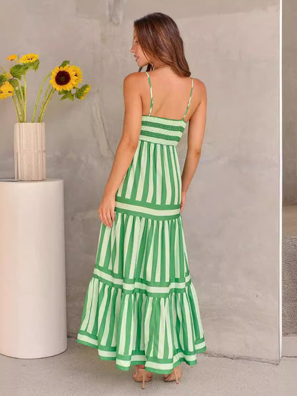 Robe Longue Imprimée Rayée | Poches Dos Nu | Ligne Soleil