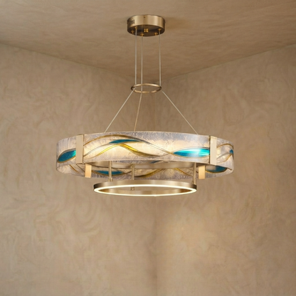 Lustre Suspension | Art Déco Laiton Brossé | LED Intégré, Câble Flottant