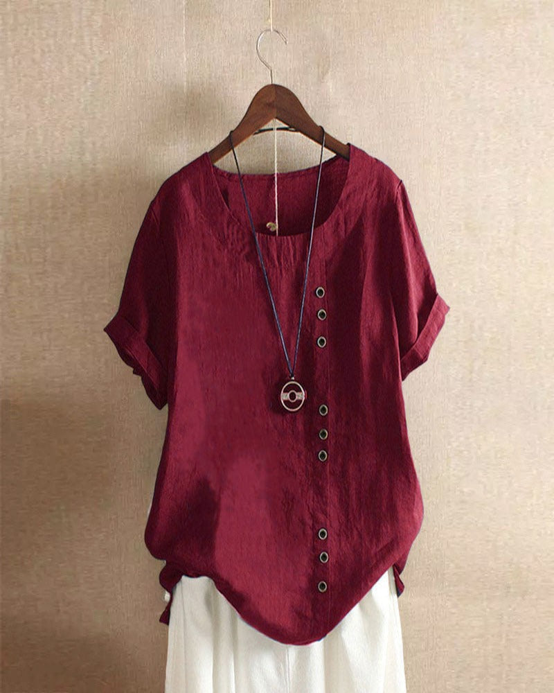 Blouse Lin Léger Ample | Boutons décoratifs Manches retroussées | SérieLumière