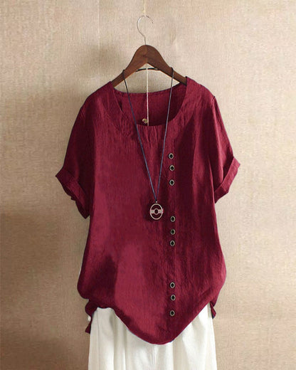 Blouse Lin Léger Ample | Boutons décoratifs Manches retroussées | SérieLumière