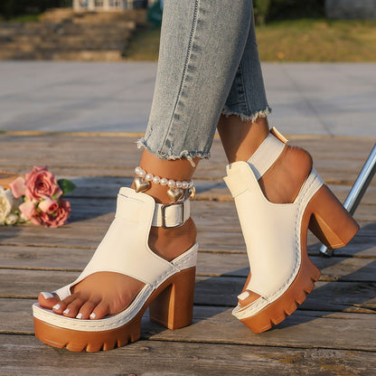 Sandales Femmes Talons Épais Cuir Synthétique | Bout Ouvert Talons Ultra-Hauts