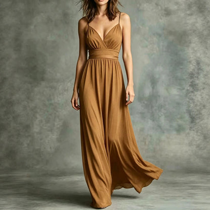 Robe Élégante Sans Manches Polyester | Taille Cintrée Ourlet Évasé | Ligne Chic