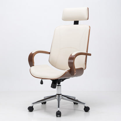 Chaise de Bureau Ergonomique en Similicuir Crème avec Dossier Soutien Lombaire | Design Contemporain pour Confort Optimal