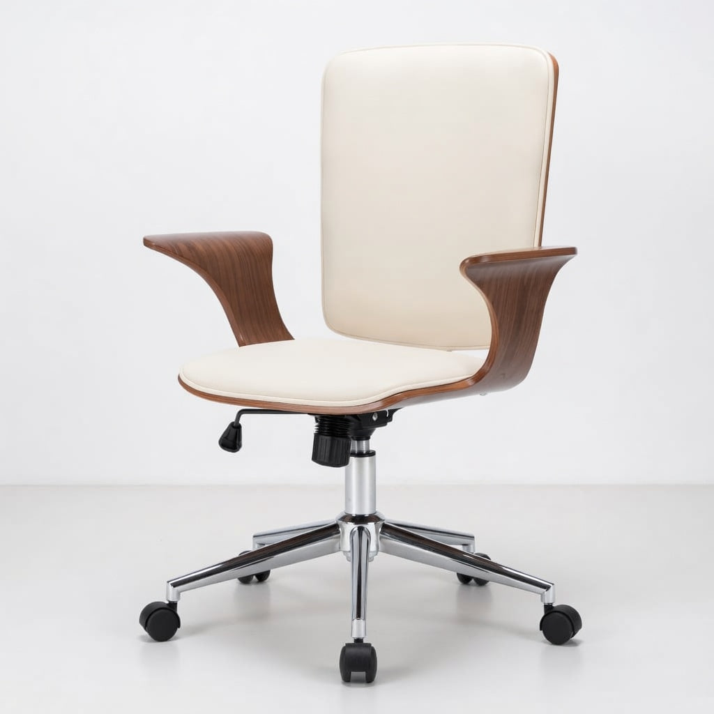 Chaise de Bureau Ergonomique en Bois Courbé avec Similicuir Doux | Design Contemporain pour Confort Optimal