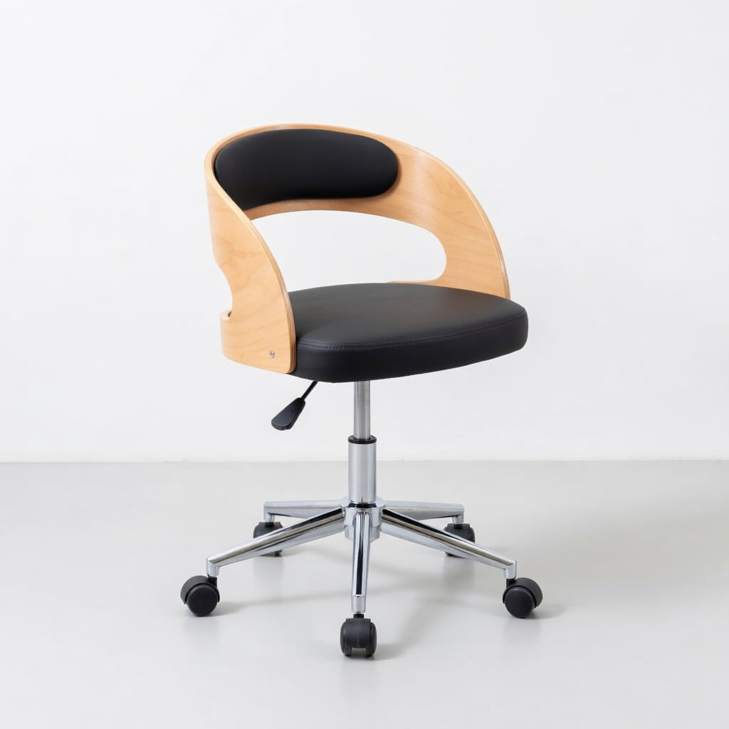 Chaise de Bureau Ergonomique en Similicuir Noir avec Dossier Courbé | Confort Optimal pour Travail et Détente