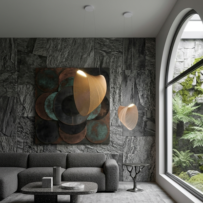 Lustre Suspension Bois ArtDéco | LED Intégré, Cordons Réglables | Série Atelier
