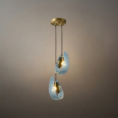 Lustre Chandelier Art Déco Verre Paon Bleu | LED G9 3 Lumières | Série Éclipse