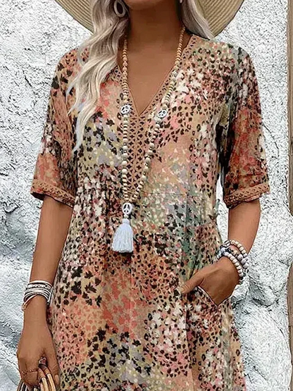 Robe d'été Boho Floral | Décolleté V Motif Intégral