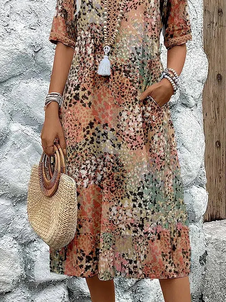 Robe d'été Boho Floral | Décolleté V Motif Intégral