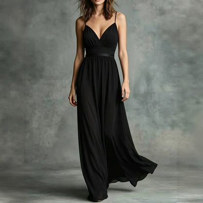 Robe Élégante Sans Manches Polyester | Taille Cintrée Ourlet Évasé | Ligne Chic