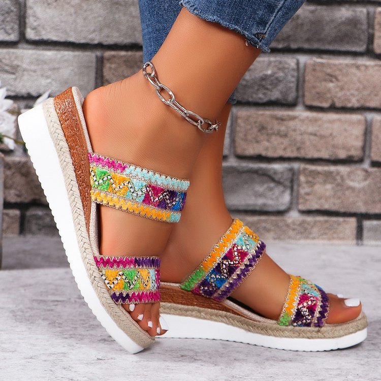 Sandales Wedge Toile et Jute | Larges Bandes Doublure PU | Zenith