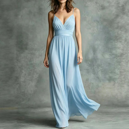 Robe Élégante Sans Manches Polyester | Taille Cintrée Ourlet Évasé | Ligne Chic