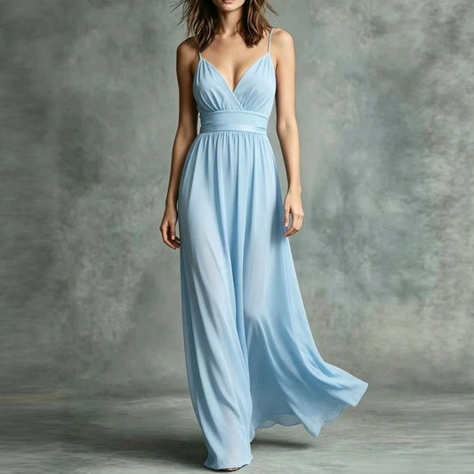 Robe Élégante Sans Manches Polyester | Taille Cintrée Ourlet Évasé | Ligne Chic
