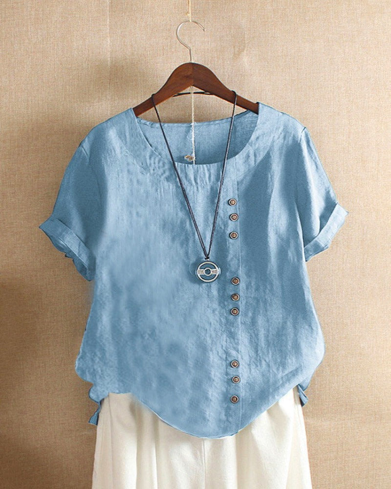 Blouse Lin Léger Ample | Boutons décoratifs Manches retroussées | SérieLumière