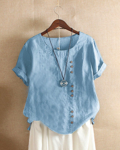 Blouse Lin Léger Ample | Boutons décoratifs Manches retroussées | SérieLumière