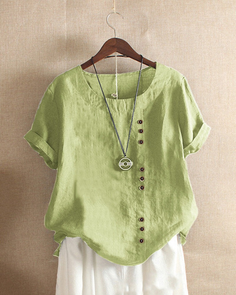 Blouse Lin Léger Ample | Boutons décoratifs Manches retroussées | SérieLumière