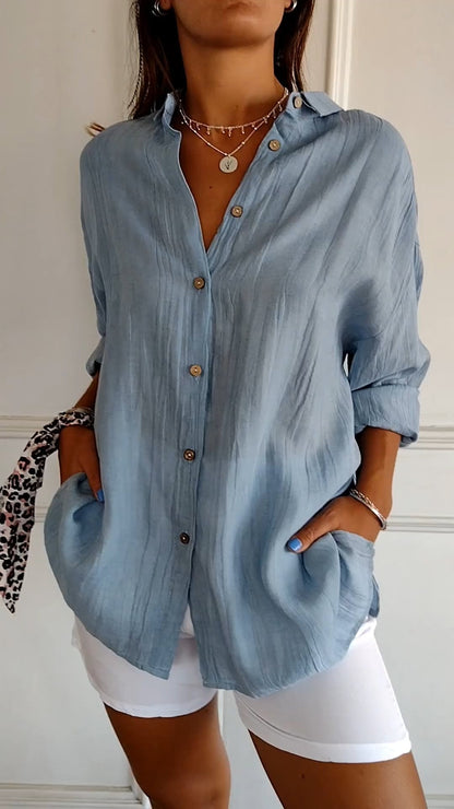 Chemise Ample Coton | Manches Retroussables Coupe Fluide | Série Élégance