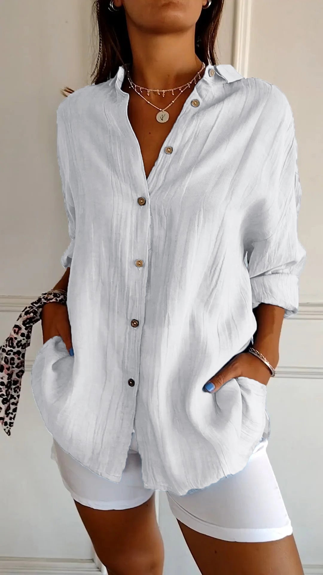 Chemise Ample Coton | Manches Retroussables Coupe Fluide | Série Élégance