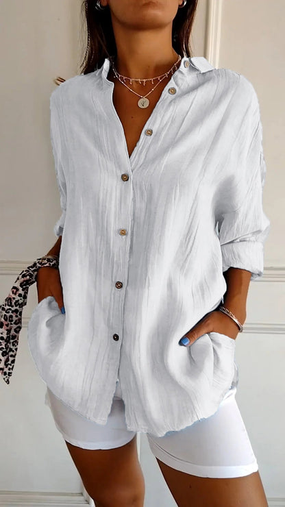 Chemise Ample Coton | Manches Retroussables Coupe Fluide | Série Élégance