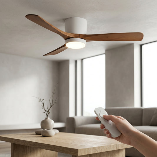 Ventilateur de Plafond Scandinave Bois | LED Intégrée, Flux d'Air Silencieux