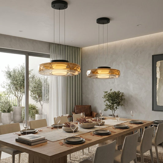 Suspension Verre Noir Minimaliste | Hauteur Réglable LED Intégrée
