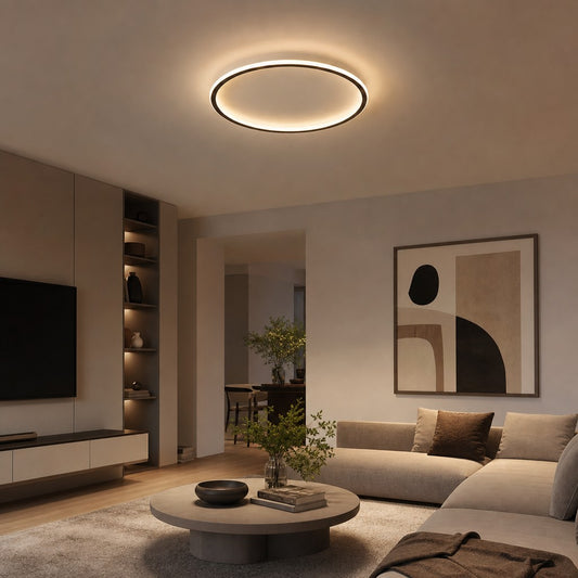 Applique Plafond Ronde Moderne Métal Noir et Blanc | 3 Temp. | Télécommande