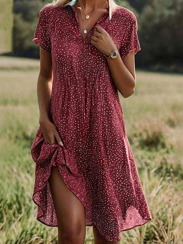 Robe Décontractée Femme Col Chemise | Motif Pois Manches Courtes | Ligne Pois Chic