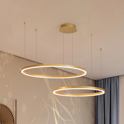 Suspension Anneau Moderne Métal Noir Doré | À Gradation | Câble Ajustable