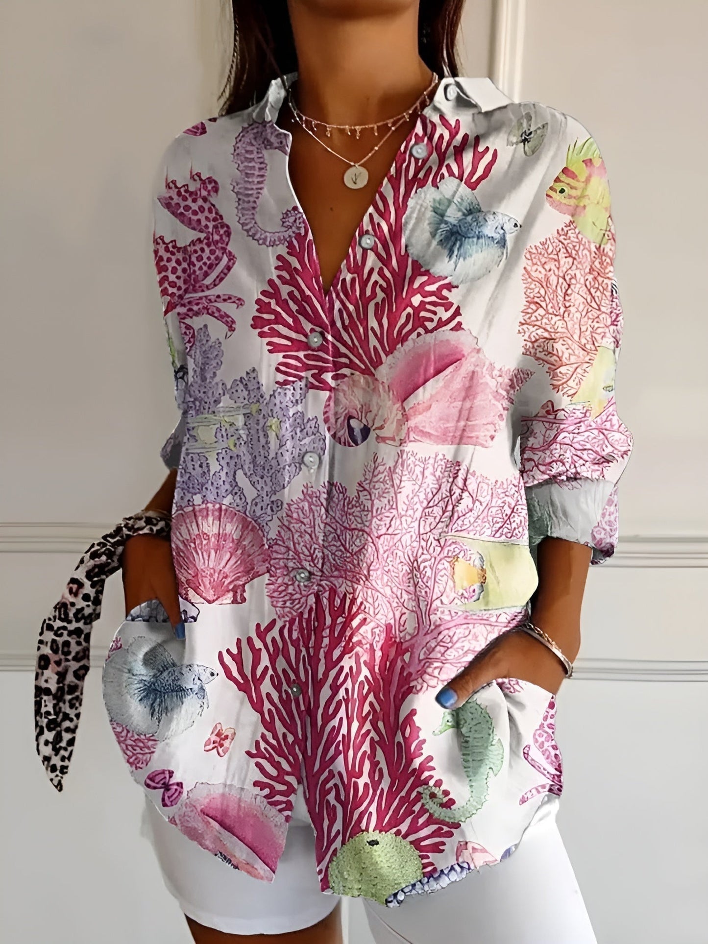 Chemise Fluide Imprimée Viscose | Col Ouvert Confort Décontracté