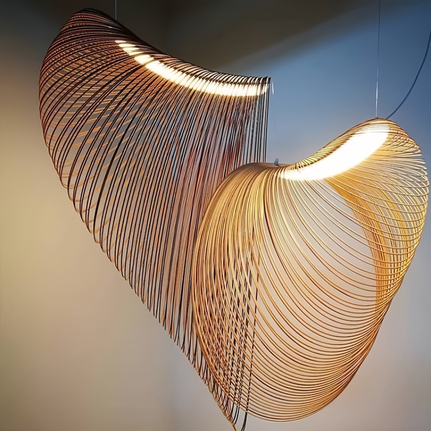Lustre Suspension Bois ArtDéco | LED Intégré, Cordons Réglables | Série Atelier
